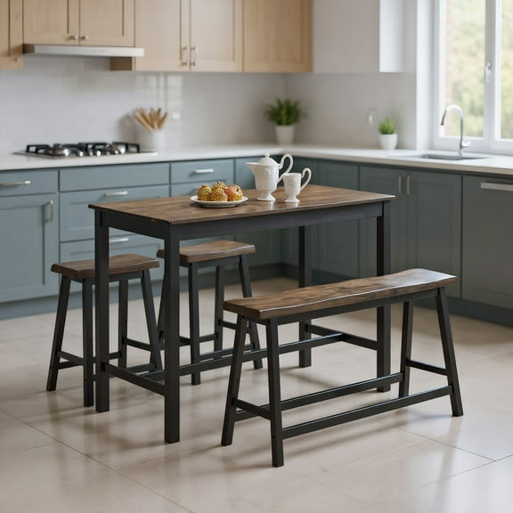 Resenkos Dining Room Table Set,Dining Table Set,4 pcs Solid Wood Counter Height Dining Table Set-Gray