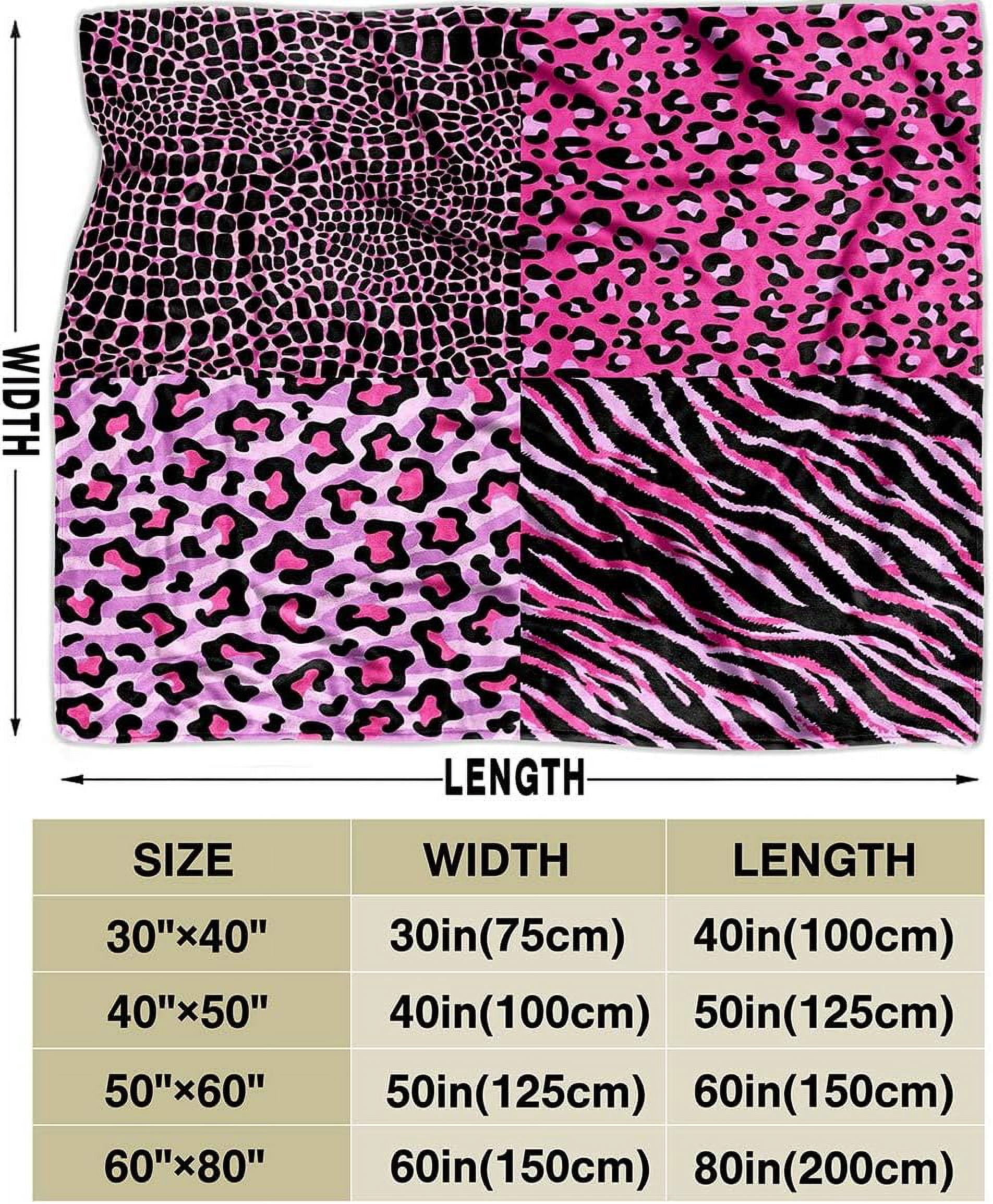 Pink Leopard Throw Blanket, Zebra Print Crocodile Skin Cheetah Print Blanket for Girls, Cozy Warm Soft Lightweight Fluffy Fuzzy Plush Flannel Blanket Fleece Blanket for Couch, Sofa, 50"x60"