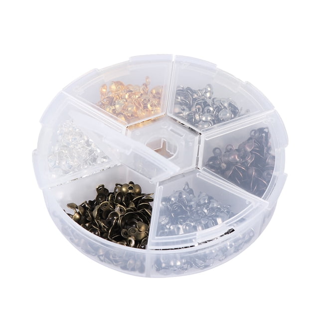 EeaseMX Juego de 1 caja de accesorios de hebilla de hierro para joyería hecha a mano, con cuentas de concha de almeja de hierro, cubierta de punta de nudo para hacer joyas DIY (colores variados)