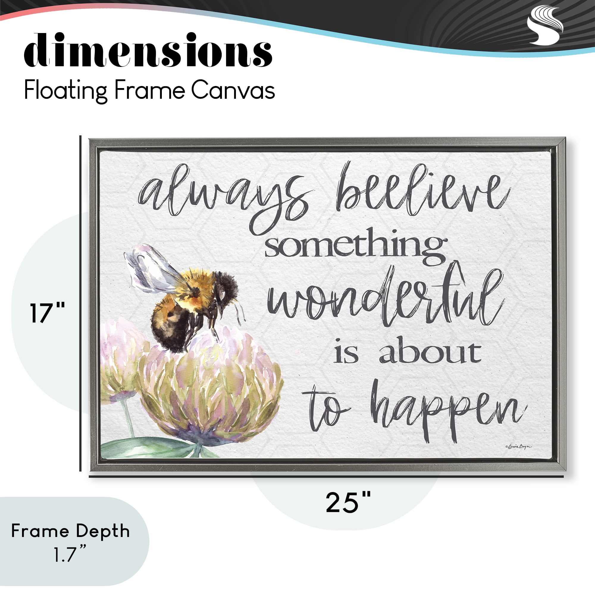 Stupell Industries Always Believe Something Wonderful Gray Framed Floater Canvas Wall Art, design by Susie Boyer
