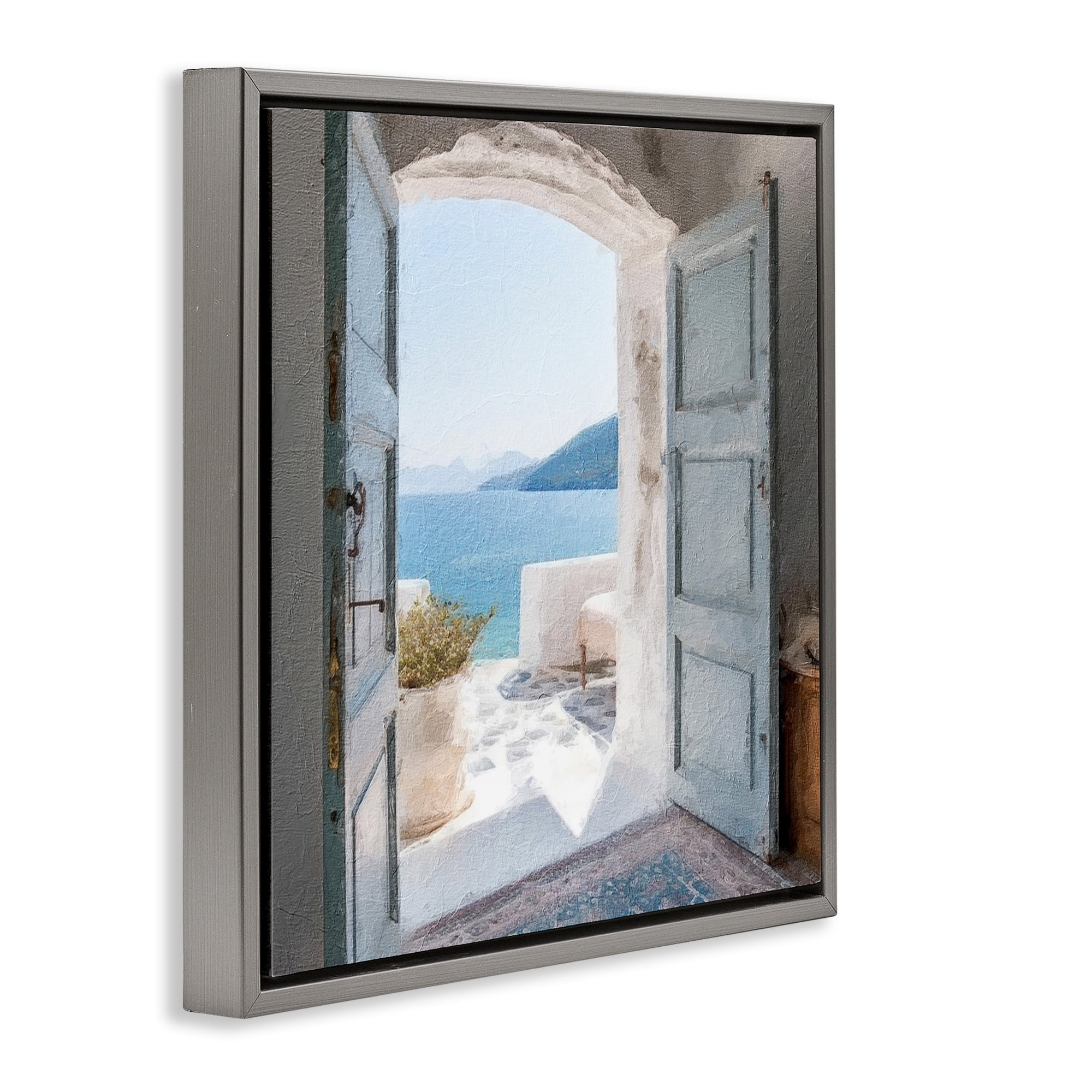 Stupell Industries Costal Door to Ocean Town & City Painting Gray Floater Framed Canvas Art Print Wall Art, 25 x 25