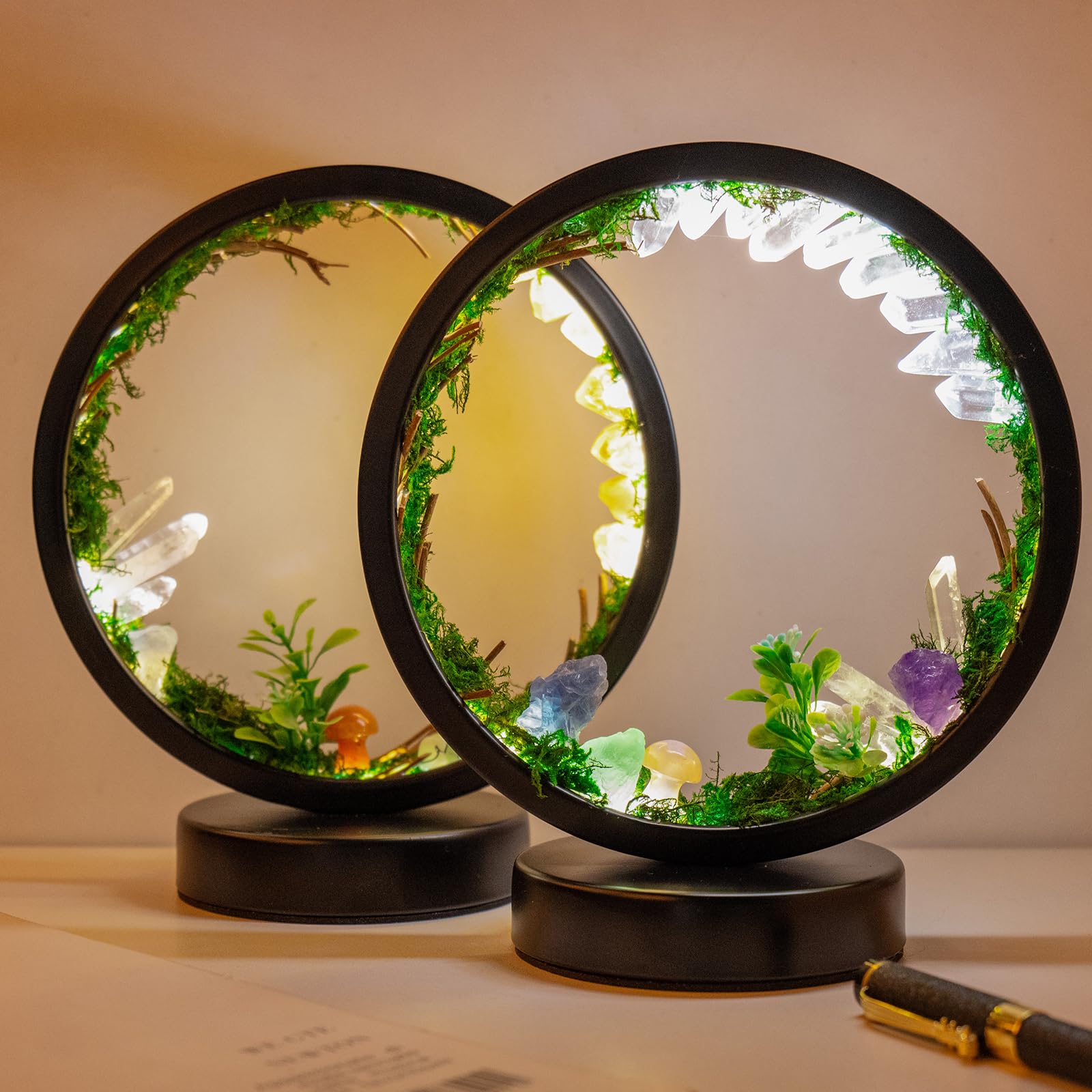 Runyansghi Forest Style Bedroom Night Light USB Port 3 Colours Dimming Mode Bedside Lamp Natural Clear Quartz Single Crystal Healing Crystal Night Lamp for Bedroom Office Home Decor Gift