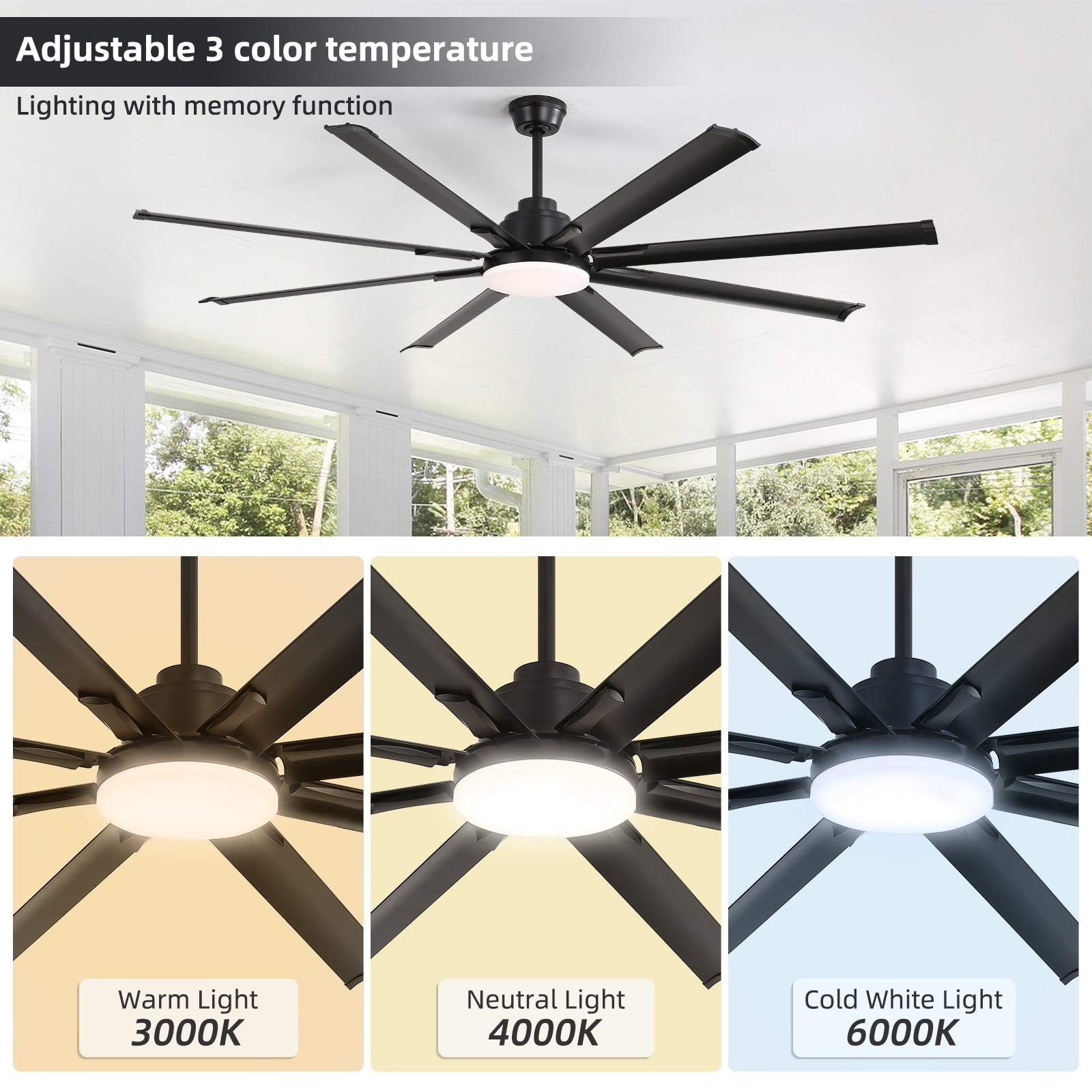 Sofucor Smart Large Fan 84-Inch Ceiling Fan with LED Light Kit and Remote Control, Contemporary, Indoor/Outdoor