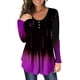 thumbnail image 1 of ICHUANYI Clearance Women's Casual Long Sleeve Open Button Round Neck Loose Fit Pleated Tunic Shirt Blouse Tops(Purple, L) ICHUANYI WER2023081106514, 1 of 5