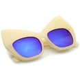 thumbnail image 4 of sunglassLA Unisex Chunky Frame Colored Mirror Square Lens Oversized Cat Eye Sunglasses (Creme / Blue Mirror) - 54mm, 4 of 4