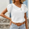 thumbnail image 2 of MIXUE Boho Tops For Women Summer Knit Solid Color V Neck Short Sleeve Casual Tshirts Outwear,White,XL, 2 of 5