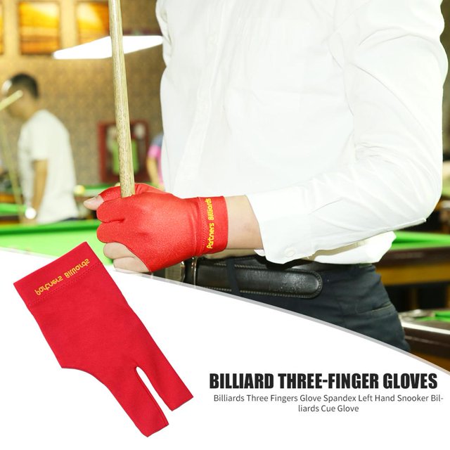 Guante de billar de tres dedos Guante de billar de mano izquierda Tamaño libre (Rojo)