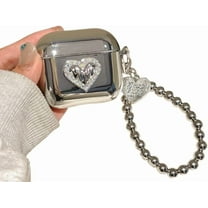 Soft Cover for Airpods 4th Generation with Chain,Stylish Silver Shockproof TPU Bluetooth Earphone Case for Boys Girls