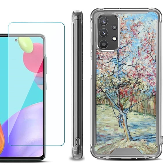 Shockproof Bumper Phone Case for Samsung Galaxy A52 5G, with Tempered Glass Screen Protector, by OneToughShield ® - Blossom Tree