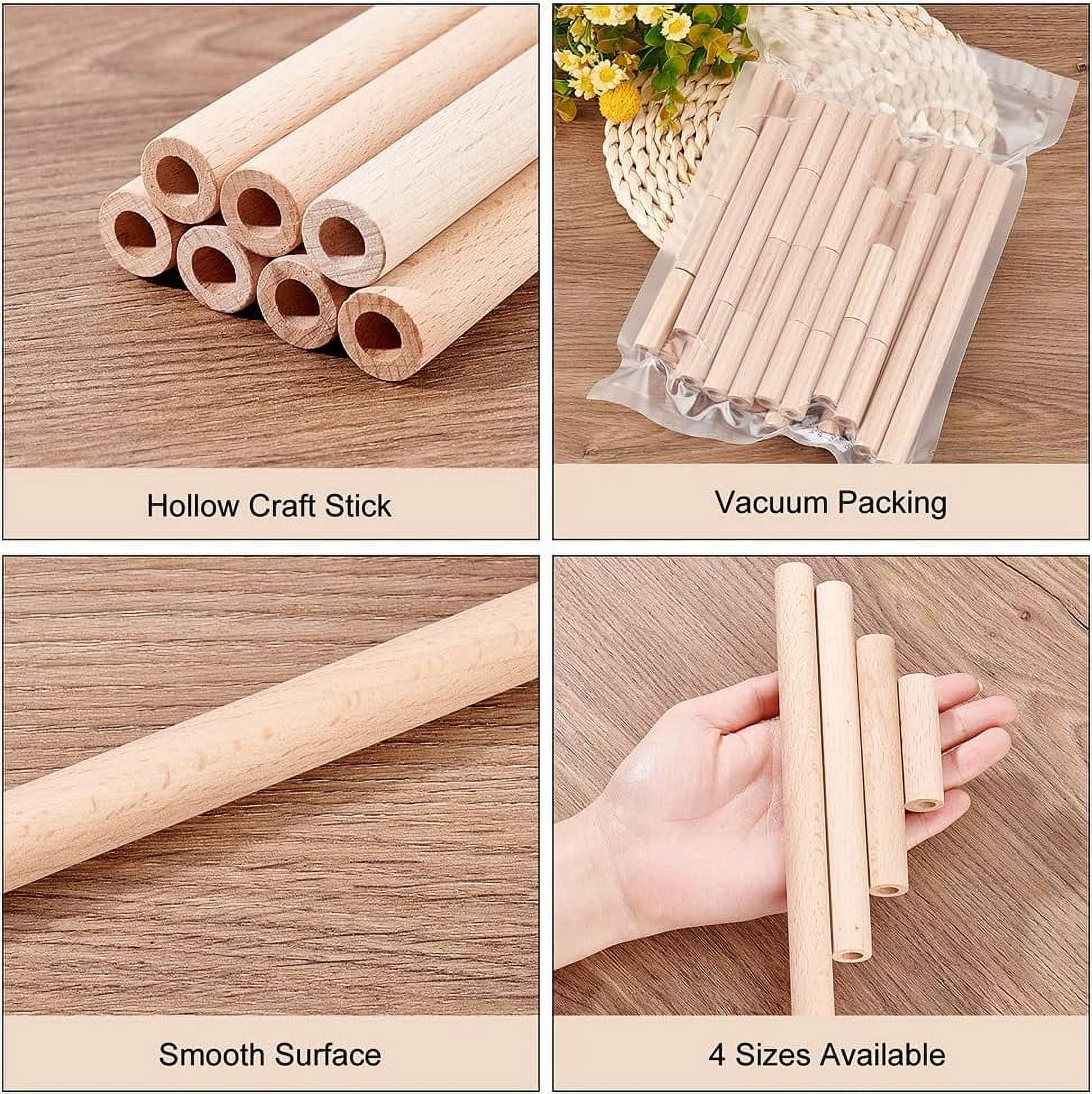 38pcs Hollow Wooden Rods 5/10/15/20cm Beech Wooden Dowel Rods Unfinished Natural Wood Craft Dowel Rods Hardwood Sticks for DIY Projects Crafting Grain Baskets Making - Hole 8mm DIY