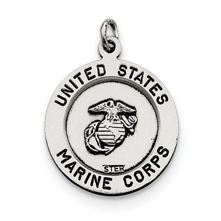 Sterling Silver Antiqued Riversible Saint Michael Marine Corp Medal.
