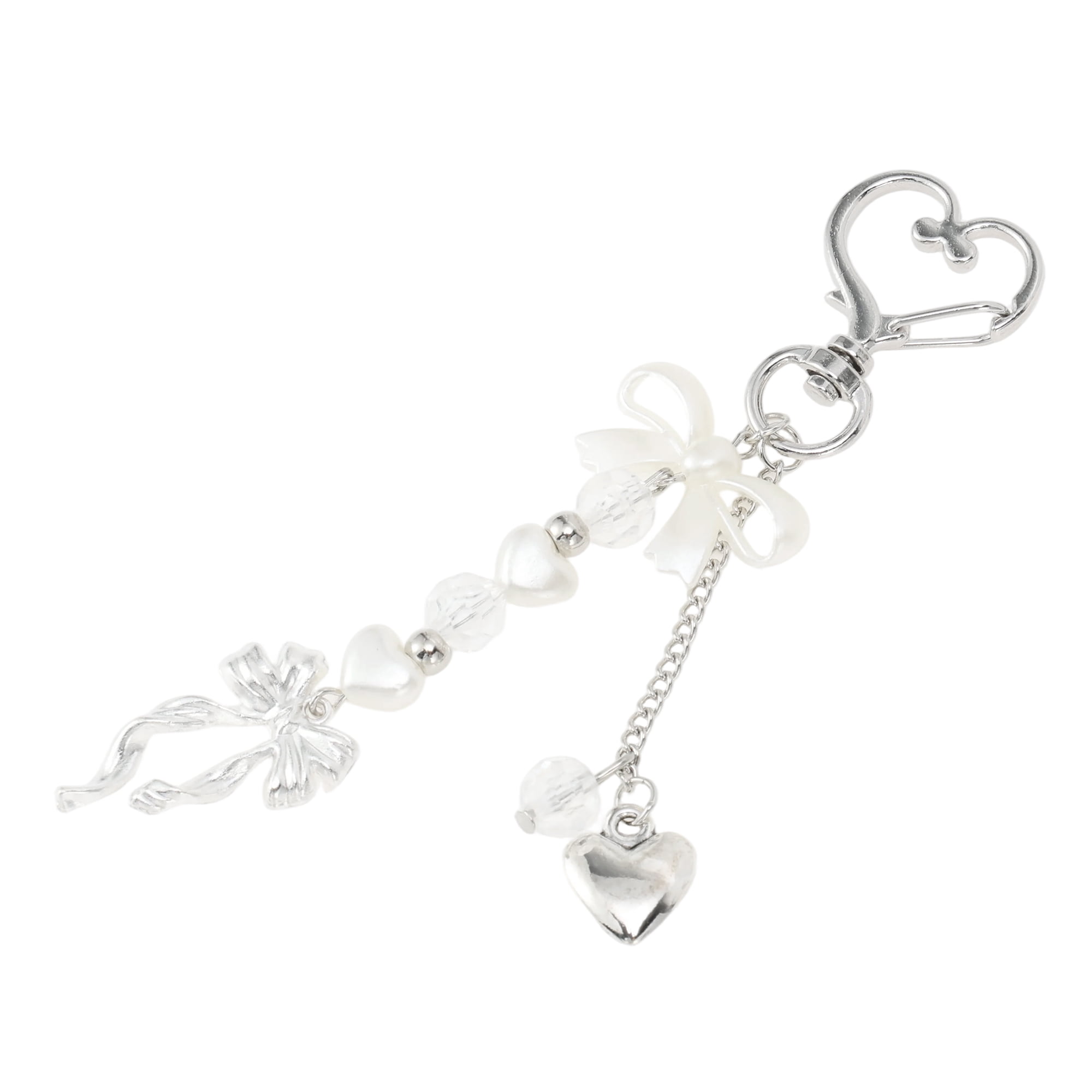 Unique Bargains Heart Bow Handbag Charm Keychain 1 Pc for Bags Silver Tone, Beige