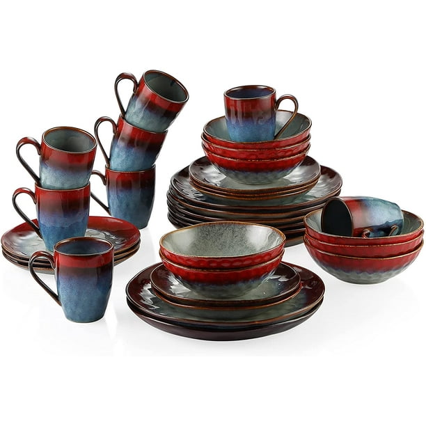Vancasso, Series Starry, 32Piece Stoneware Dinnerware Set, Red Dinner