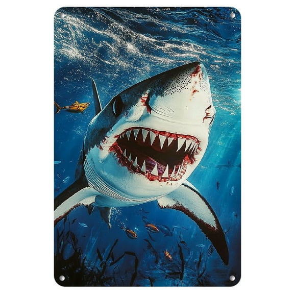 1pc Classic Vintage Metal Shark Poster, 8.0 x 12.0 inch, Iron Wall Hanging Decor for Home, Bar, Club, Game Room, Multipurpose Retro Art, No Electricity Needed