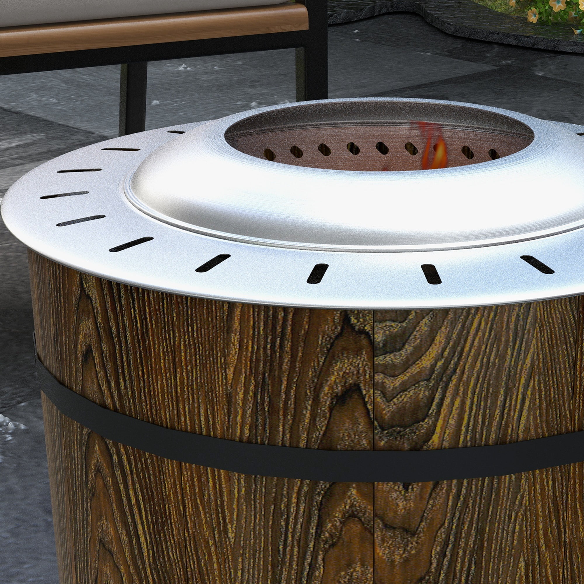 Aimee Lii Smokeless Fire Pit with Fireproof Mat, 20" Barrel Style Portable Wood Burning Firepit, Outdoor Firepit Low Smoke Camping Bonfire Stove for Patio, Picnic, Backyard, Brown