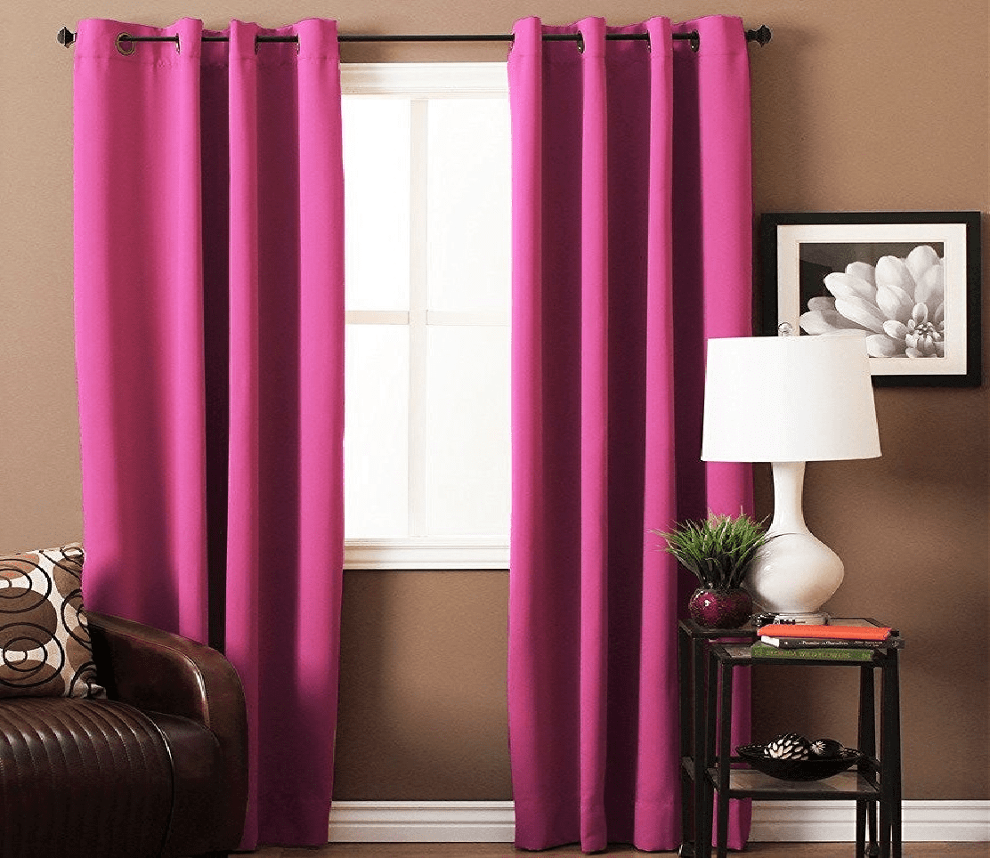 STYLISH 2PC HOT PINK SOLID COLOR BLACKOUT WINDOW GROMMEST PATIO CURTAIN
