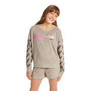 Justice Girls Cozy Fleece Long Sleeve Top and Sleep Short, 2-piece Pajama Set, Sizes 5-18