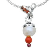 Delicate 7.5 Ctw Ball, Round Pearl, Jasper, Garnet 925 Sterling Silver Pendant Necklace for Women by Orchid Jewelry