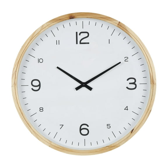 DecMode 23" Light Brown Wood Wall Clock with White Backing