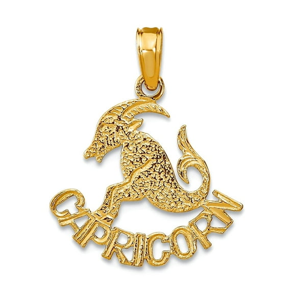 14k Gold Capricorn Block / Engraved Charm 17.8x16mm Wide Pendant Necklace for Women - .7 Grams