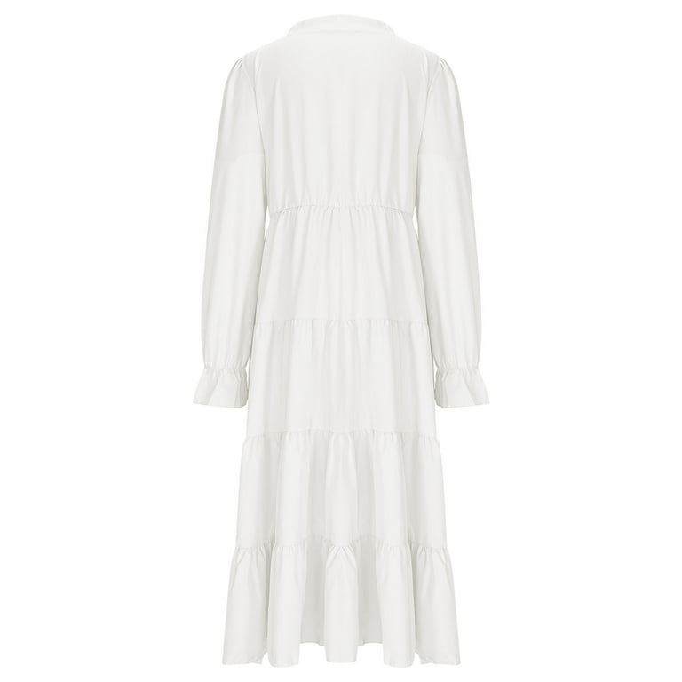 Asdoklhq Church Dresses for Women Ladies' Elegant Long Sleeved Pleated Layered Casual Dress Long Sleeved Round Neck Mid Calf Dress White 2X, Women's, Asdoklhq Church Dresses for Women Ladies' Elegant Long Sleeved Pleated Layered Casual Dress Long Sleeved Round Neck Mid Calf Dress White 2X, Women's,