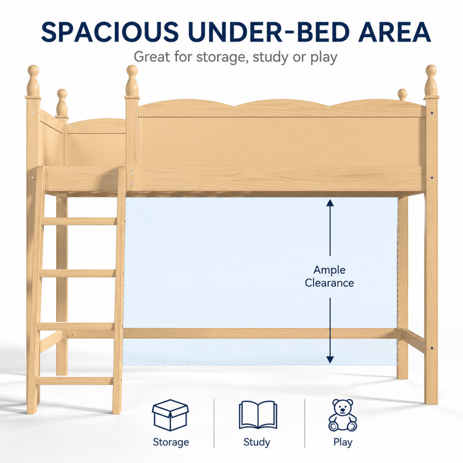 Miniyam Twin Loft Bed for Kids with Guardrails and Ladder, Solid Wood Space Saving Bed Frame, Natural