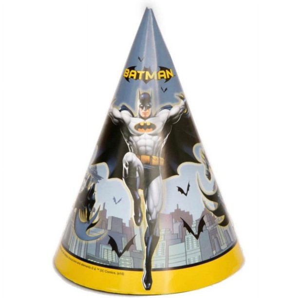 Batman - Sombreros de Fiesta Diseño Logotipos - Packs de 8 (Gris, Amarillo, Negro)