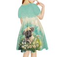 thumbnail image 3 of Yuyamidu Pug Short Sleeve Dresses Cute Dog Knee Length Summer Sundress Outdoor Play Tour Twirly Skater Dress Novelty Teen Kids Flared Dress for Girls 7-8, Green, 3 of 6
