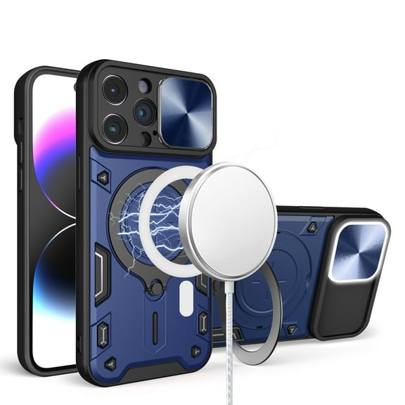 For iPhone 14 PRO MAX 6.7" Magnetic Ring Stand Classic Design FULL Camera Protection Hybrid Case - Blue