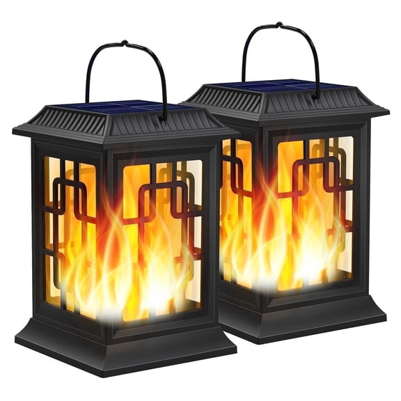 SZRSTH Solar Lanterns Outdoor, Waterproof Hanging Solar Lanterns, Garden Solar Powered Flame Lights LED Lanterns Lights for Patio Pathway Deck Yard (2 Pack)
