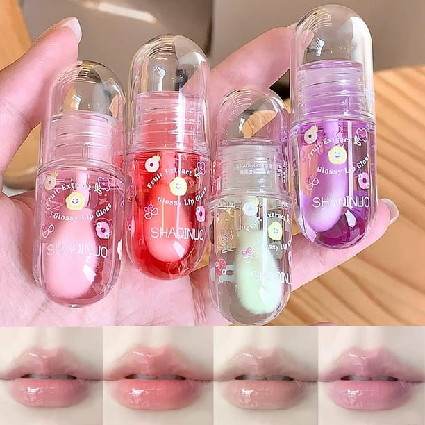 KTOuler Juego de aceite de brillo de labios con color no pegajoso Brillo de labios hidratante 4 piezas Aceite de labios voluminizador Aceites de labios brillantes nutritivos duraderos y afrutados