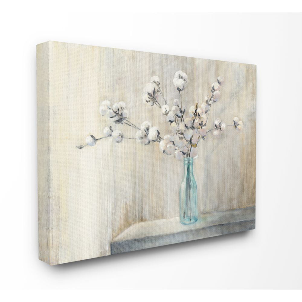 Stupell Industries Beautiful Cotton Flower Grey Brown Painting Canvas ...