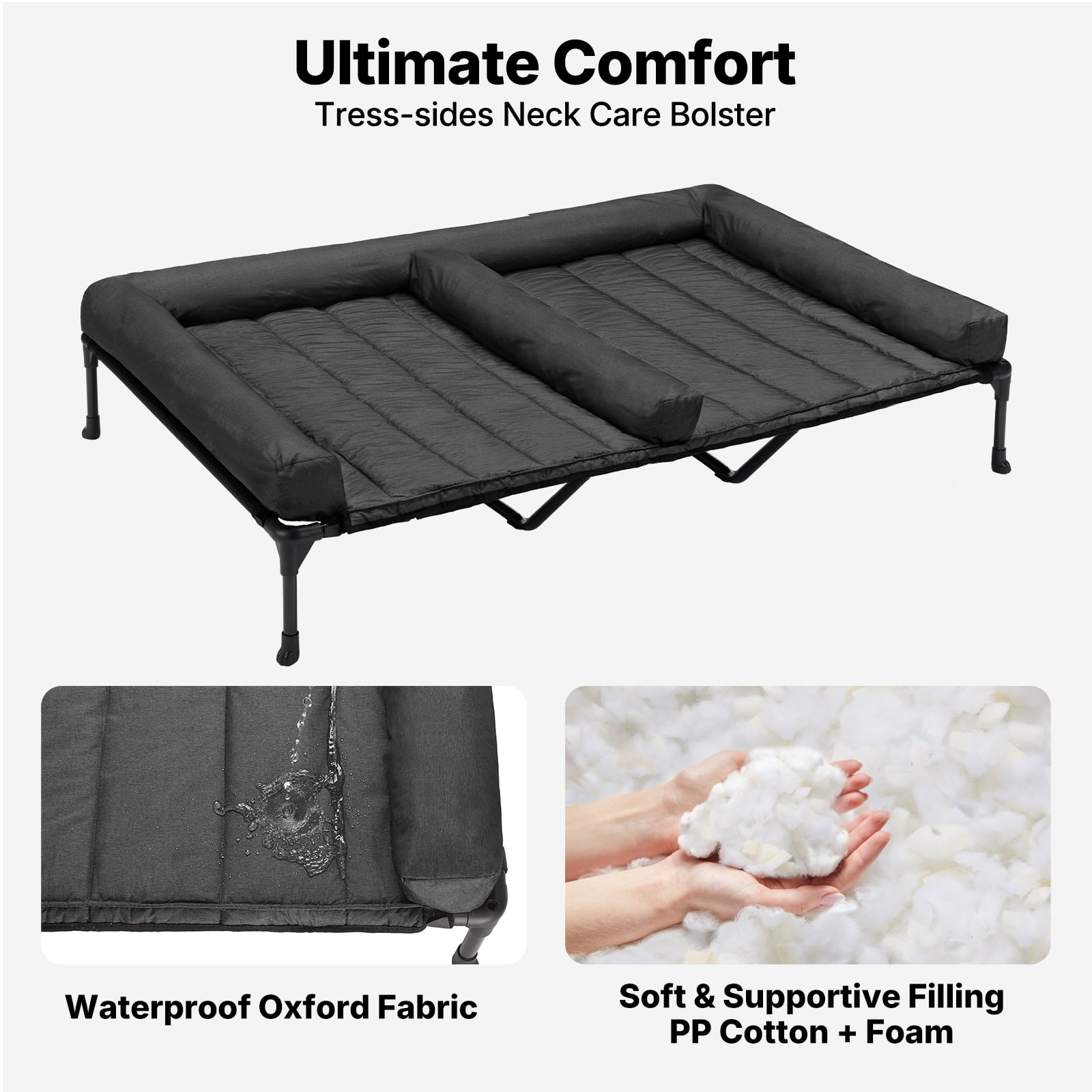 Veehoo Cooling Raised Dog Bed + Removable Double Dog Bed Cushion, 59" x 37.5", Black