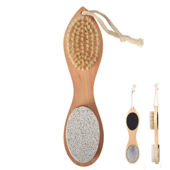 4-in-1 Bamboo Foot File, Pedicure Brush with Handle, Pumice Stone, Callus Remover, Exfoliator for Shower