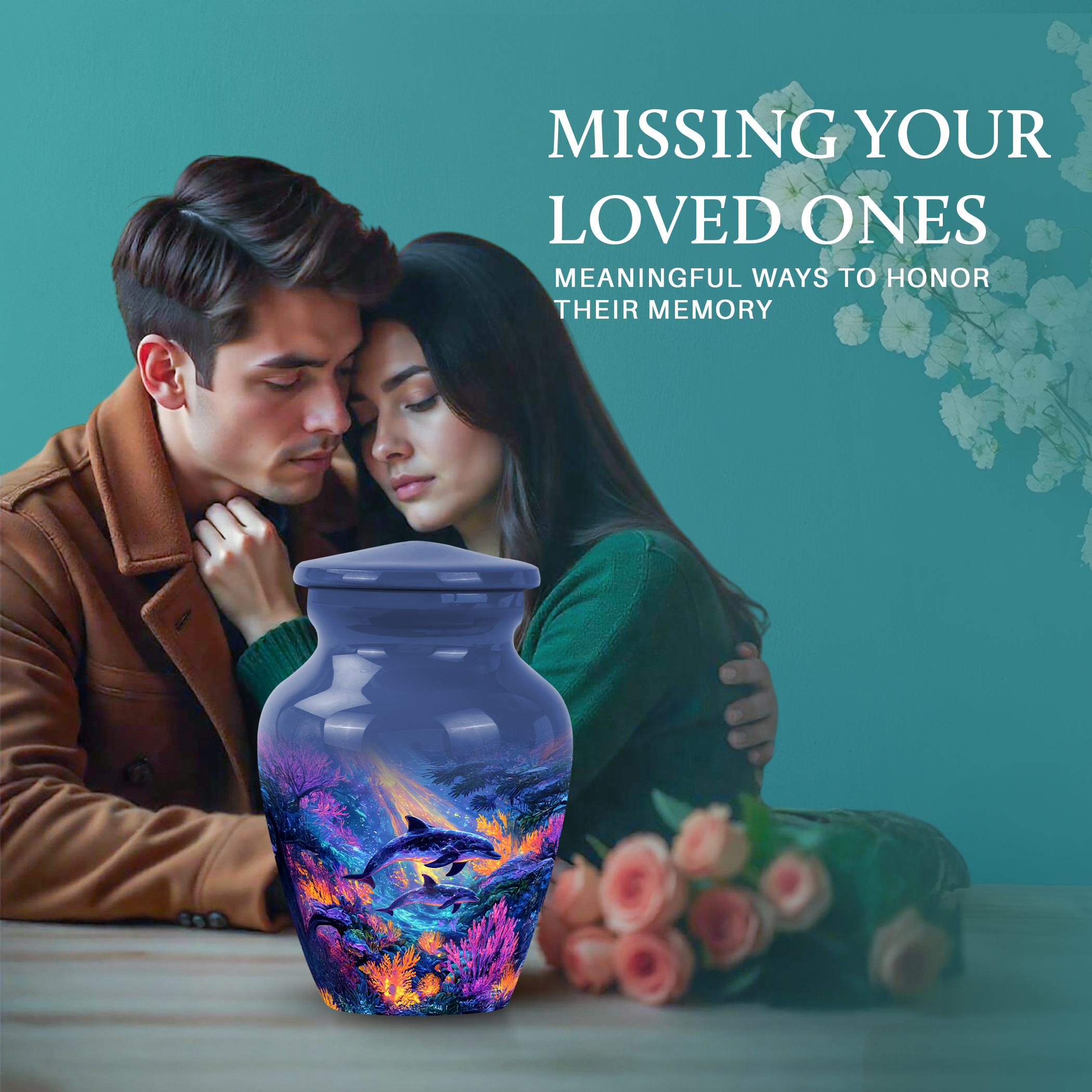 SABURIAL Dolphin Urn - Beautiful Handmade Urn for Men & Women Ashes - Small Keepsake Urns for Adult Human Ash - Lovely Funeral Urns for Ash - 3 Inch - Pack of 1