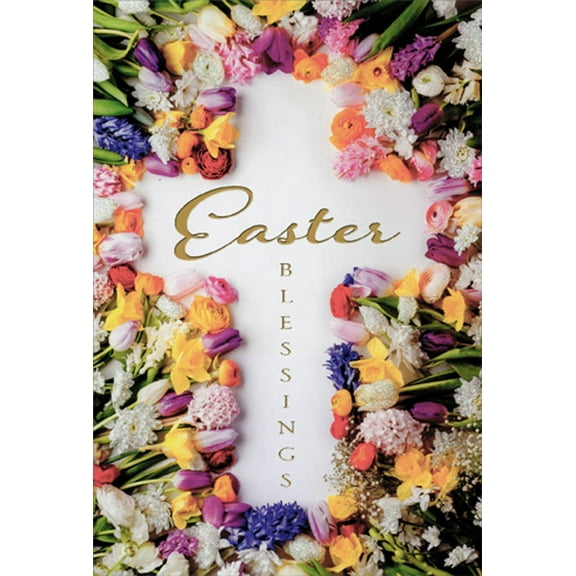 Pictura White Cross Created by Border of Flowers Religious Easter Card