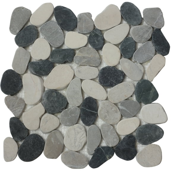 Sliced White, Tan and Black Sea Pebbles Tile from Indonesia 12"x12" Interlocking Wall and Floor Indoor and Outdoor Natural Zen Modern Living 11 sheets per case