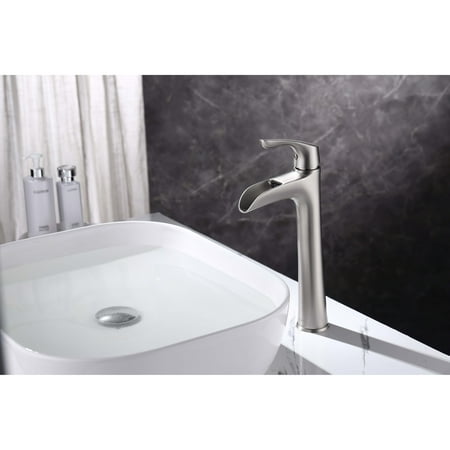 Modern Single Handle Bathroom Sink Faucet Drain Assembly Brushed Nickel Brushed