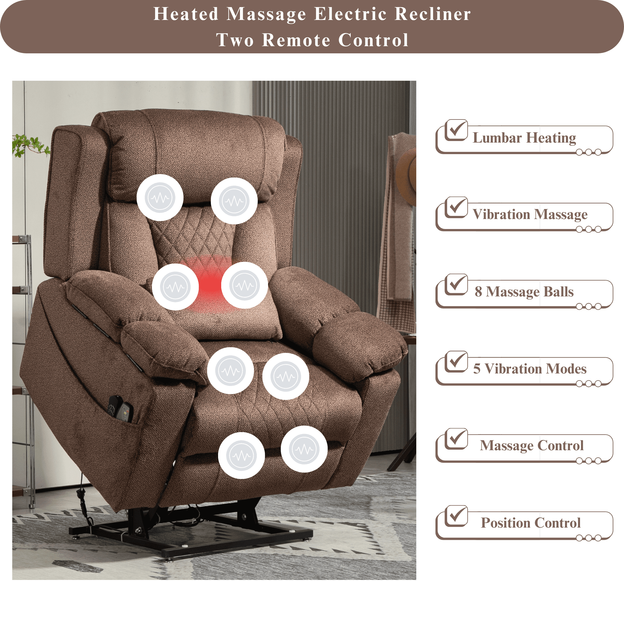 Lift Chair for Elderly Big Man Recliner Adult 28-Inch Wide Seat – Lay Flat Lift Recliner with Heat Massage - Flip Arm Storage Cup Holders - USB Type C Charging - Big Tall 400 lbs