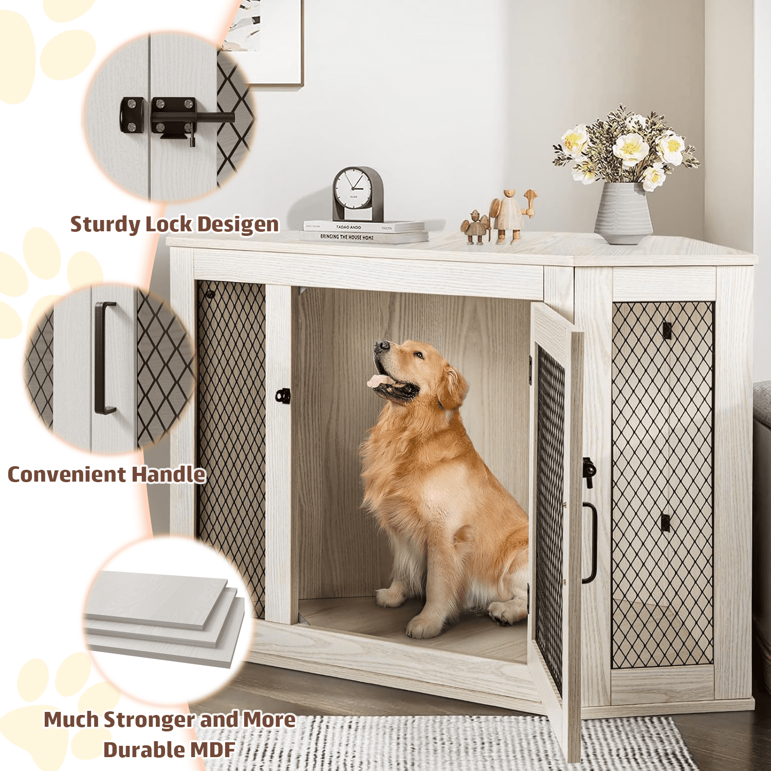 Bossin 44"Corner Dog Crate Furniture，Wooden Dog Kennel Indoor Furniture，Decorative Dog Crate, Dog Kennel TV Stand End Table for Small to Large Dogs