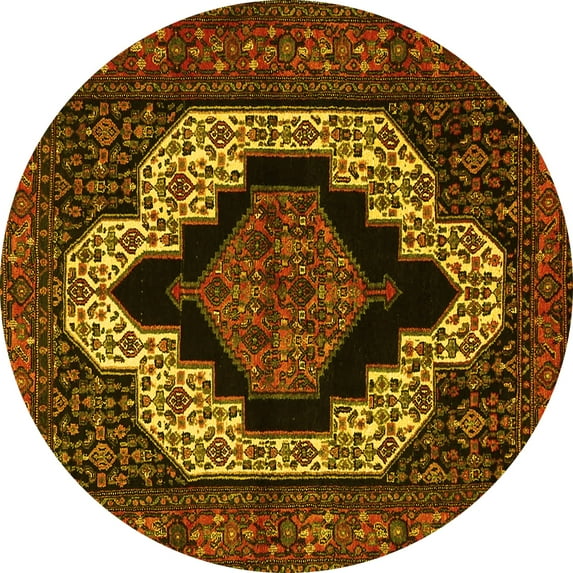 Ahgly Company Machine Washable Indoor Round Persian Yellow Traditional Area Rugs, 5' Round