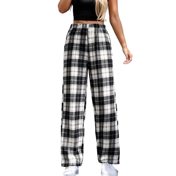 SGMVNU Flannel Pajama Pants for Women Warm Comfy Fleece Loungewear with Pockets Fuzzy Flannel Sleepwear Classic Elastic Waist Cozy Sleepwear Bottom(Black, L)