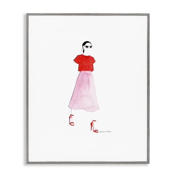 Stupell Industries Art Deco Girl in Pink & Red Gray Framed Giclee Art, 11 x 14, by Simone Elum