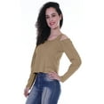 thumbnail image 3 of Moomaya Womens Cold Shoulder Short Top Solid Full Sleeves Summer Tee Tops, 3 of 6