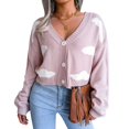 thumbnail image 1 of Cardigans pour Femmes Motif Nuage Blanc à Manches Longues Col en V pour l'Automne, 1 of 7