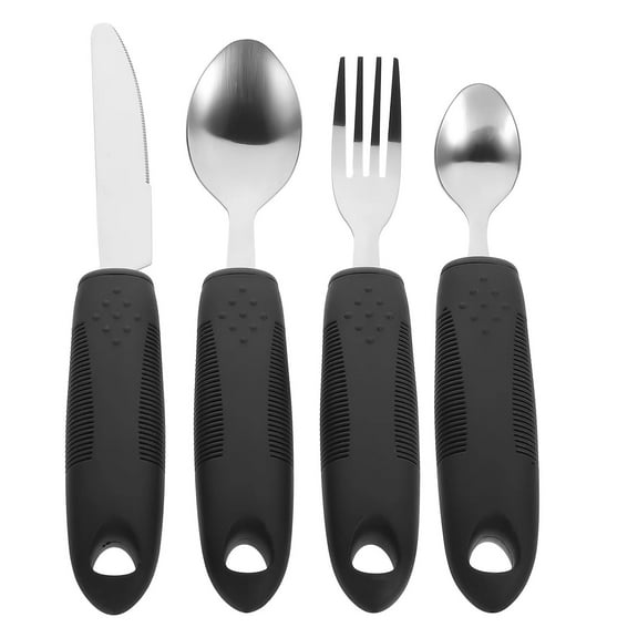 2/1 Sets Elderly Tableware Spoon and Fork Set, Adaptive Utensils, Weighted Utensils for Tremors, Adaptive Stainless Steel Silverware for Adults Elderly Pediatrics