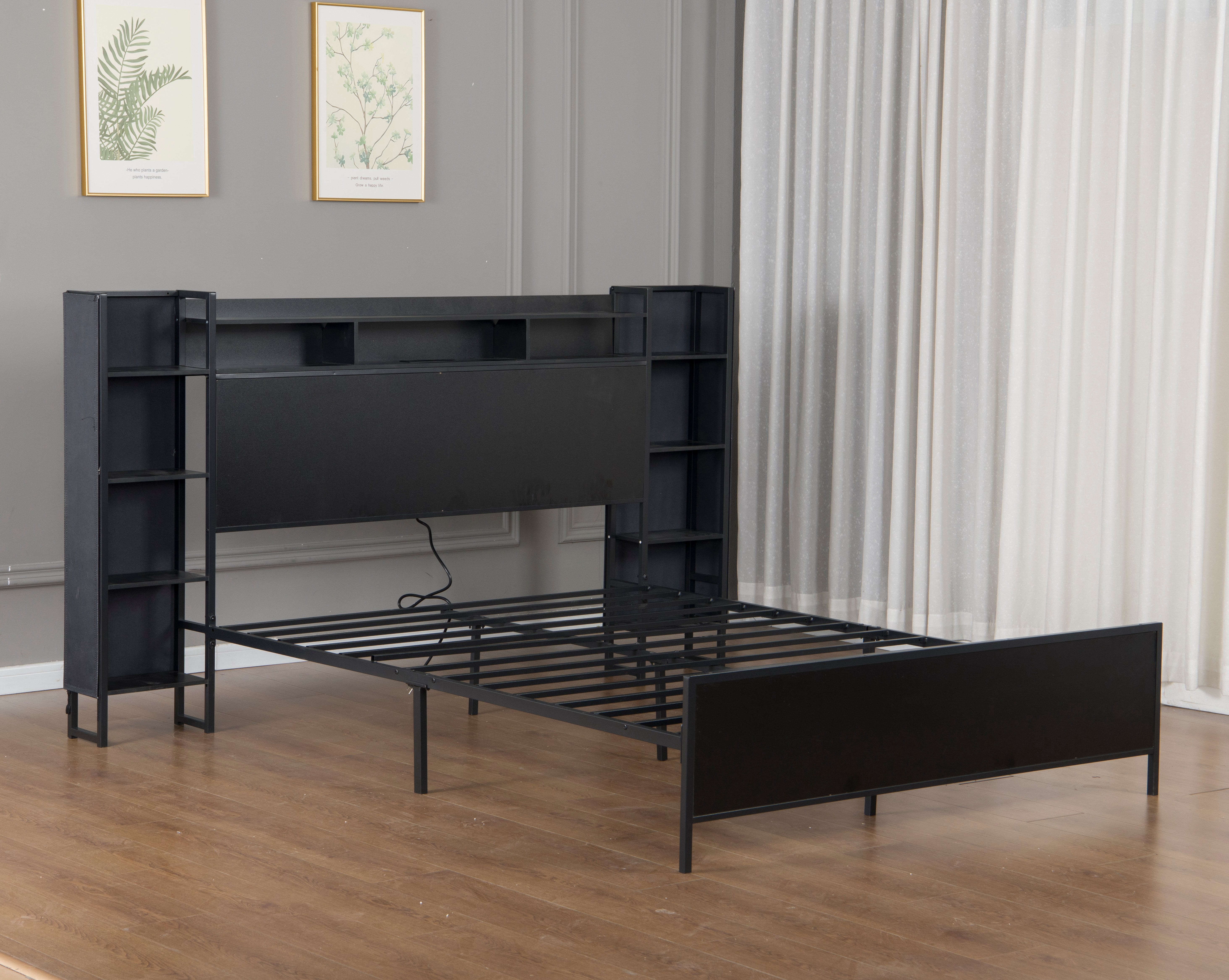 Twin Size Metal Platform Bed Frame with LED Light,Storage Headboard & USB-C Charging Station,Heavy-Duty Bed Frame,No Box Spring Required