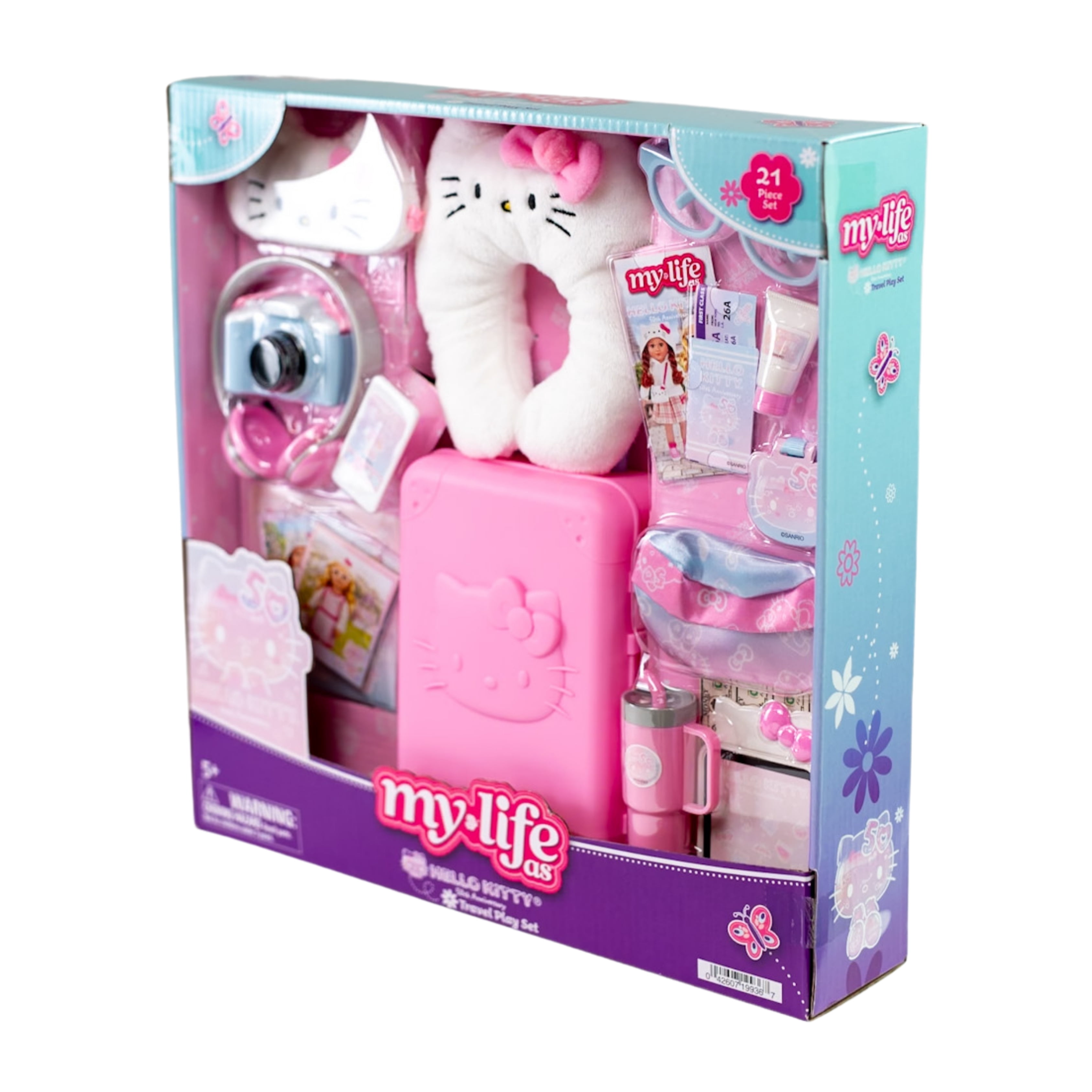My Life As Hello Kitty Travel Play Set for 18" Dolls, 50th Anniversary, 21 pieces, Pink Multicolor