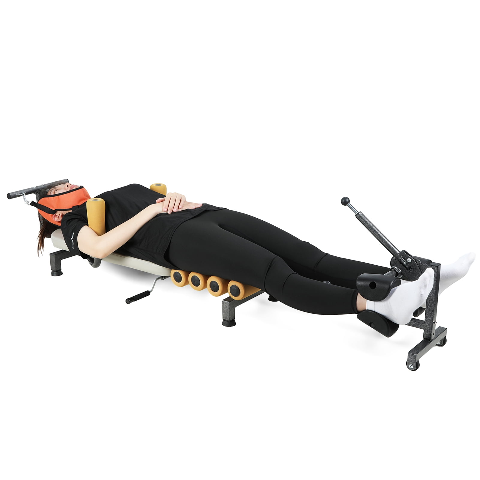 Lumbar Decompression & Cervical Traction Table - Adjustable Length Back Stretch Bench with Foam Rollers, 330lb Weight Capacity for Spinal Relief