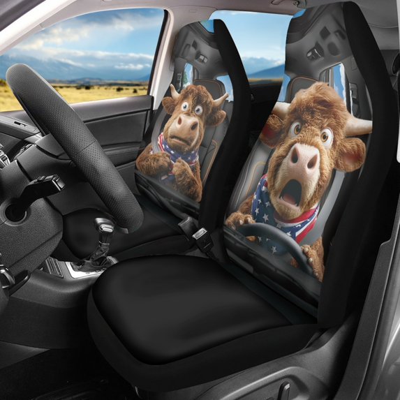 XYZCANDO Stylish Front Car Seat Covers with Funny Highland Cow Design - Breathable Durable Protectors For All Vehicle Types